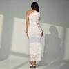 Women Sexy Lace One Shoulder Asymmetrical Hollow Out Bodycon Long Evening Party Dress