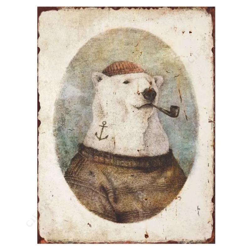 Vintage Bear In Retro Clothing Metal Tin Sign Wall Decor 20x30cm