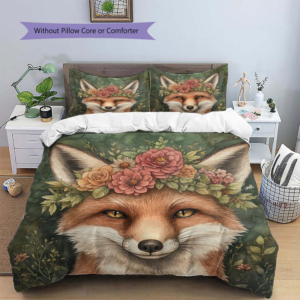 Coroa de Flores Animal Padrão Conjunto de Colcha Roupa de Cama Capa de Colcha Fronha Decoração de Casa Presente (1 capa de edredom + 2 fronhas, sem enchimento.)