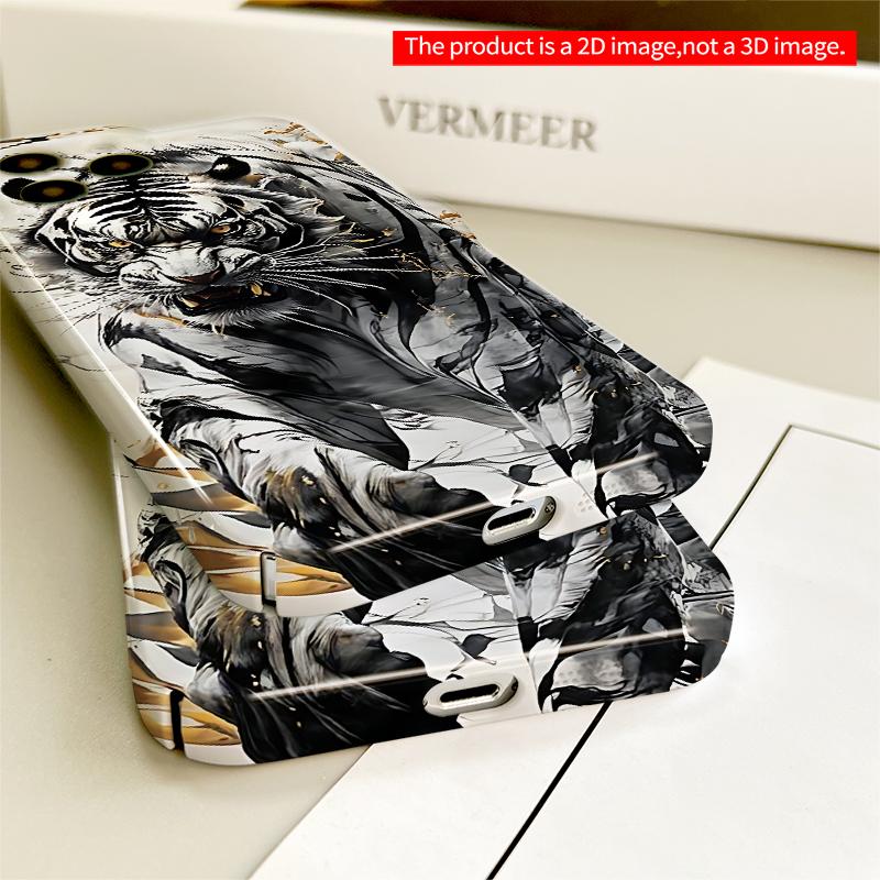2DFlat Black Tiger Ink Art Phone Case All Inclusive Film Hard iPhone Case, Compatible with iPhone 18 Pro Max 17 16 15 14 13 12 11