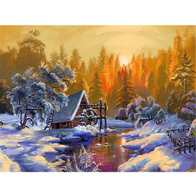 5D Diamond Painting Landscape Diamond Embroidery Sale Full Square Round Diamond Mosaic Winter Snow Scenery New Year Decoration
