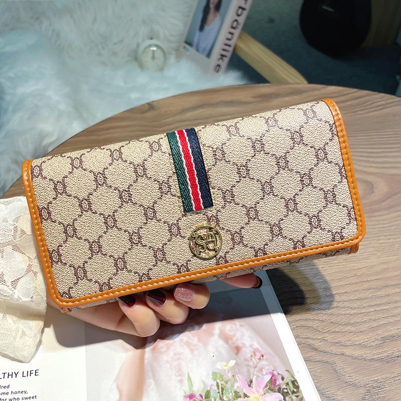 Echtes Leder Damen Geldbörsen Lange Geldbörse Triumphbogen Damen Geldbörse Mit Streifenband Hohe Kapazität Rindsleder Clutch