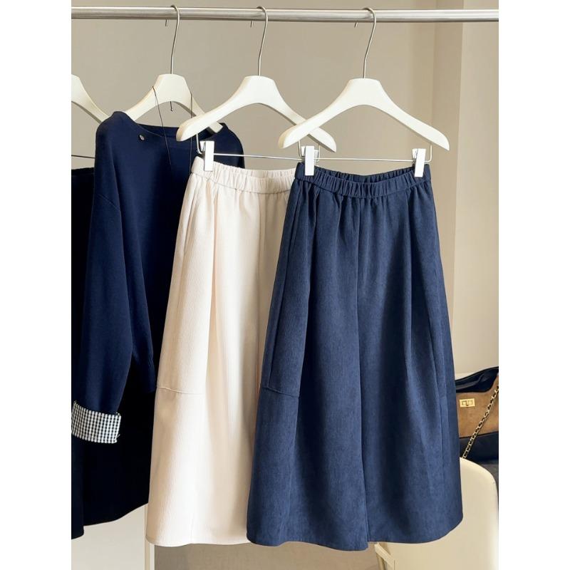 

Новые модные универсальные широкие брюки-кюлоты с высокой посадкой, свободного кроя, женские вельветовые брюки на осень и зиму M темно-синий