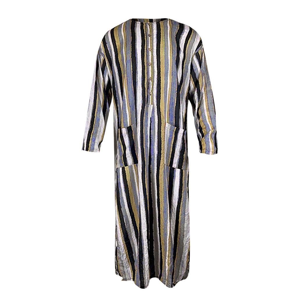 Îmbrăcăminte musulmană de vară pentru bărbați Cămașă cu dungi cu nasturi