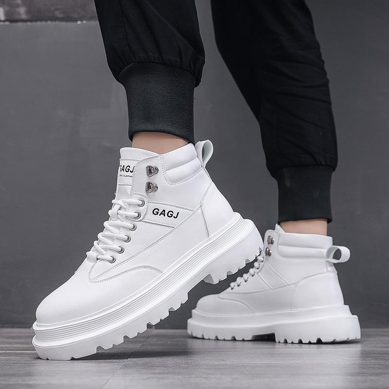 Men's High-top Board Shoes Autumn and Winter Fashion with White Men's Boots Platform Heightening Shoes Men's Locomotive Shoes Trendy Men's Shoes