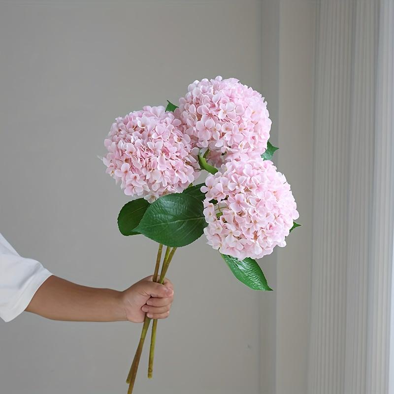 Vibrant Pink Artificial Flowers - 3pcs Realistic Hydrangea Bouquet with Green Stems - for Home, Wedding, Office, and Holiday Decor