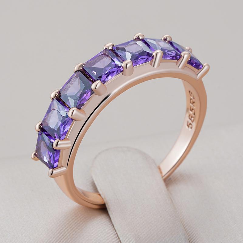 Shiny Square Purple Natural Zircon Ring For Women Trend Rose Gold Color Bride Wedding Vintage Jewelry Best Gift
