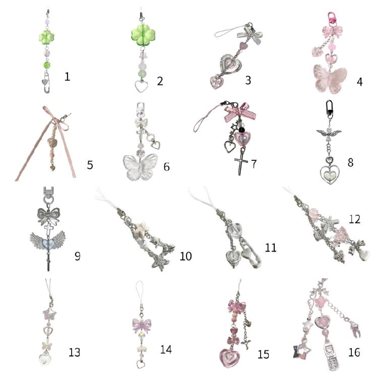 Colorful Beaded Keychain Acrylic Alloy Phone Charm Fashionable Keyring Pendant Accessory Stylish Key Chain Ornament