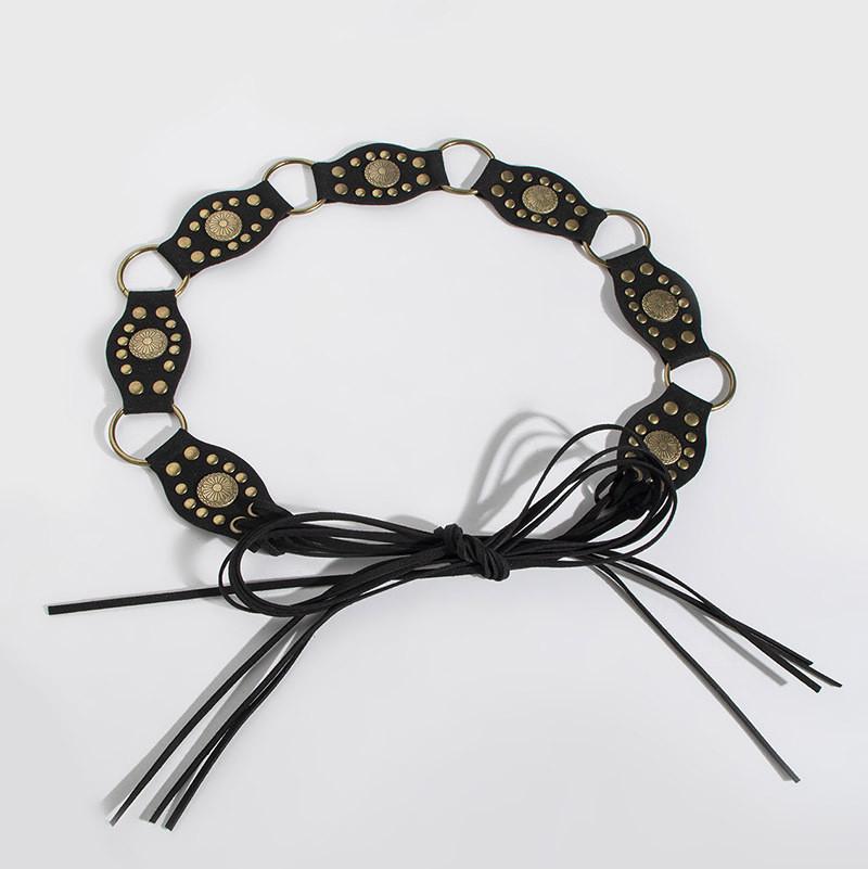 Bohemian Faux Suede Waistband With Rivet Detailing And Knot Closure For Vintage Festival Looks