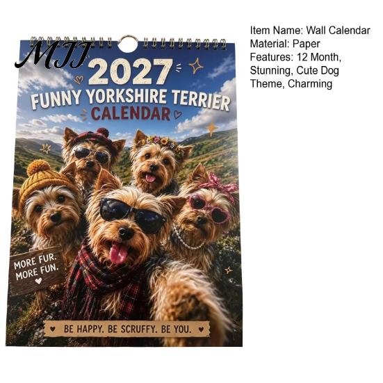 Academic Year Time Planner Yorkshire Terriers 2027 Wall Calendar, Cute Dog 12 Monthly Planner, Thick Animal Theme Office Decor Paper Spiral