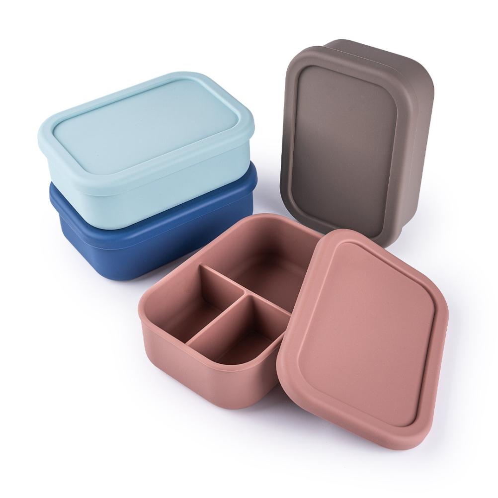 Silicone Bento Lunch Box Portable Reusable 3 Compartment Microwaveable Bento Box for Adult Kids
