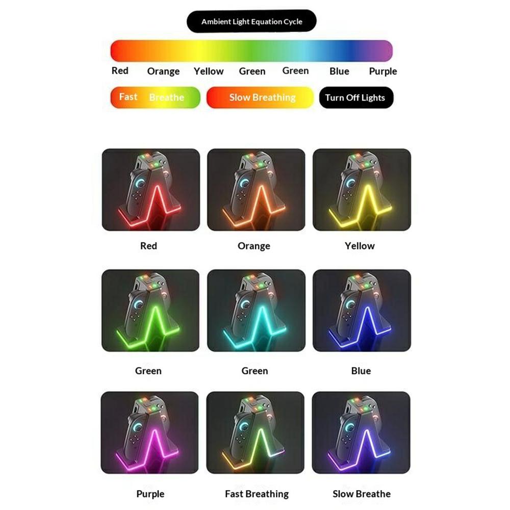 HBS-2849 4 in 1 Charging Station for Nintendo Switch 2 Joy-Pad Charging Dock with RGB Lighting / Magnetic Attachment / Indicator Lights