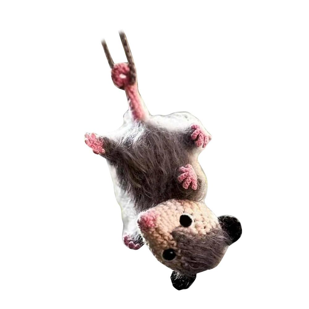 Crochet Rearview Mirror Accessory Handmade Knitted Screaming Possum Ornament  For Car Interior