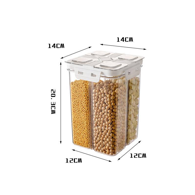 1pc Grain Storage Tank 4 Grids Grains Sealed Jar Large Capacity Transparent Rice Storage Container with Cup Kitchen Storage Jar