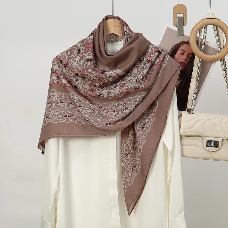 110*110cm Neuer Baumwoll-Leinen-Quadratischer Schal Damen Kopftuch Blumenmuster Halstuch Schals Kopftuch Bandanas Haargummi Stirnbänder