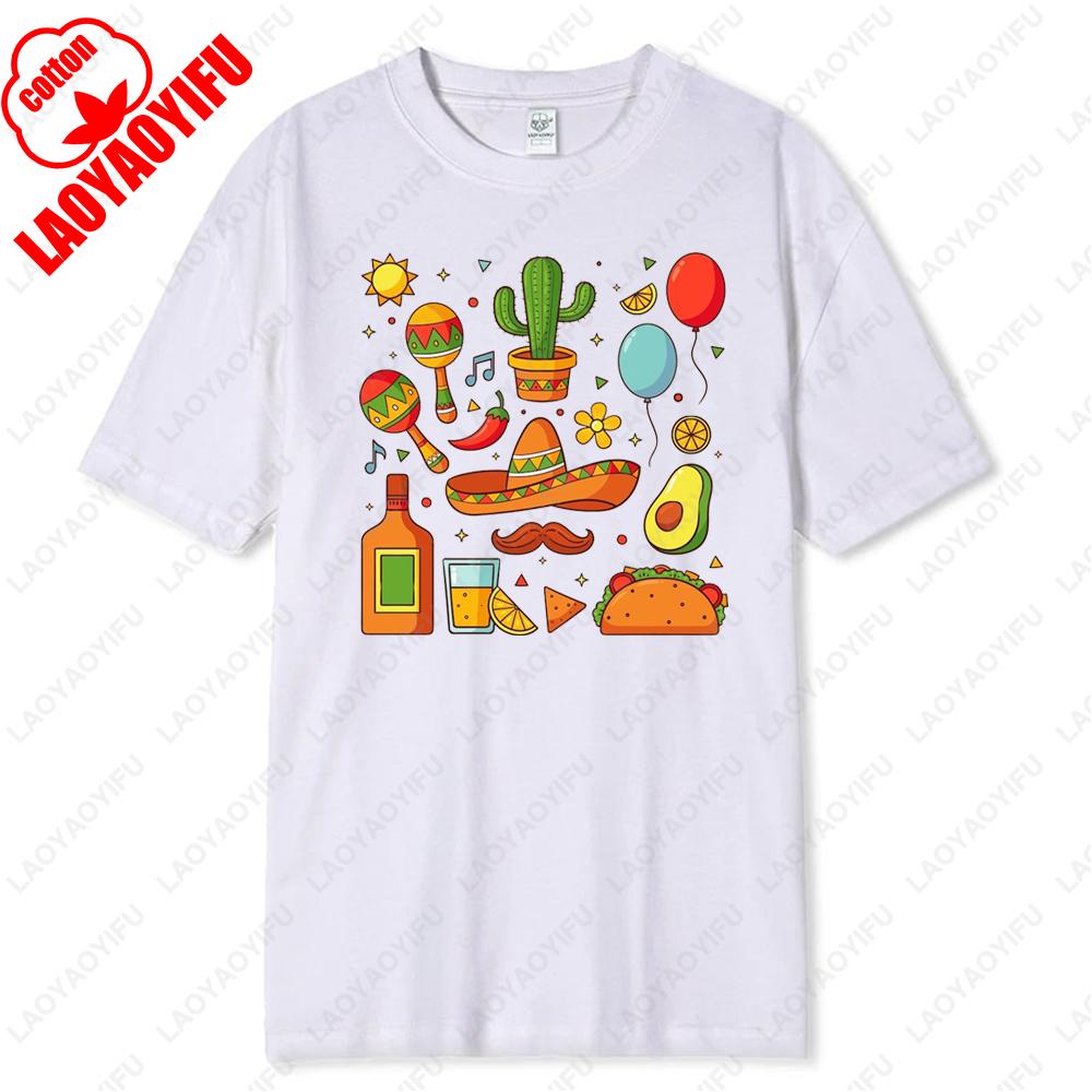 Cinco De Mayo Unisex TShirt Celebrate Mexico May 5th Holiday Sombrero Guitar Flower Cactus Tops High Quality Cotton Print Tees