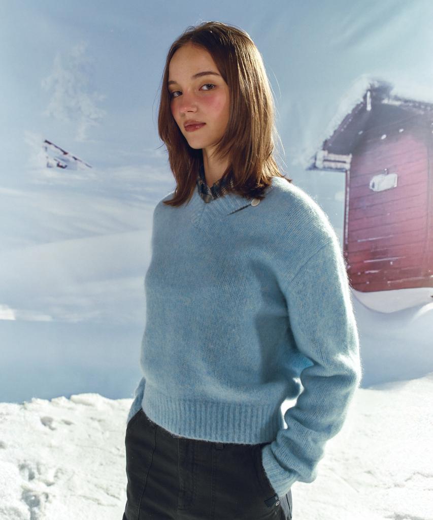 Seteo (W) Essen Two-Tone Mohair Blend Knit Sky Blue