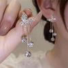 2023 Trendy Korean Rhinestone Butterfly Tassel Crystal Stud Earrings