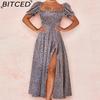 BITCED Women's Dress: Elegant Floral Print Split-Hem Fashionable Resort Strapless Dress