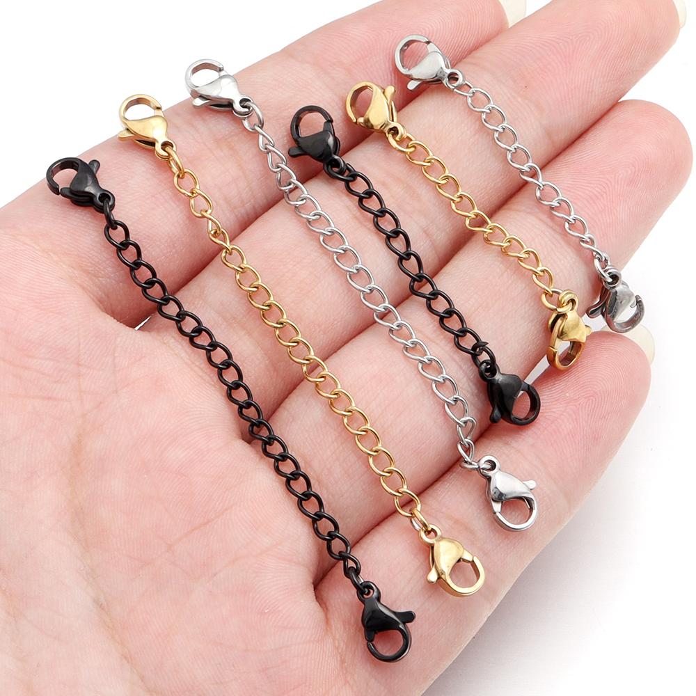 Louleur 5Pcs Stainless Steel Extension Chains With Lobster Clasp Necklace Extender Chain Extended Tail Chains For Diy Bracelet