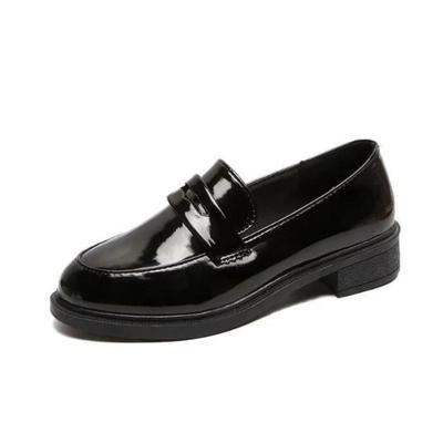 Women's Slip-On Loafers New Fashion High Heeled Platform Shoes Woman Small Black Leather Shoes Big Size 35-43