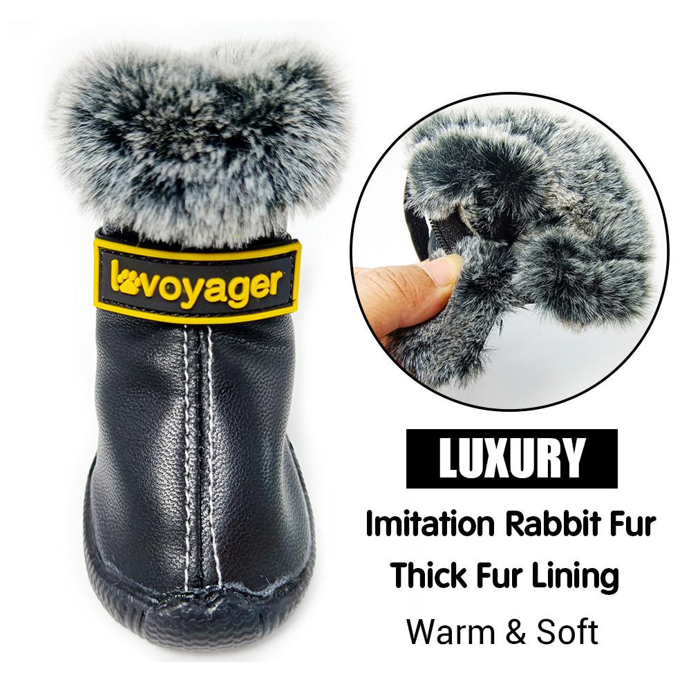 Winter Shoes for Dogs Luxury Fur-Lined Leather Dog Boots for Small Dogs Waterproof Warm Soft Durable Rubber Sole Pet Snow Boots