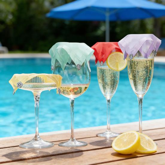1/4Pcs Wine Glass Lid Breathable Grille Design Reusable Fabric Wine Glass Covers Set with Flower Leaf Decor Outdoor Party Glass Dust Protector