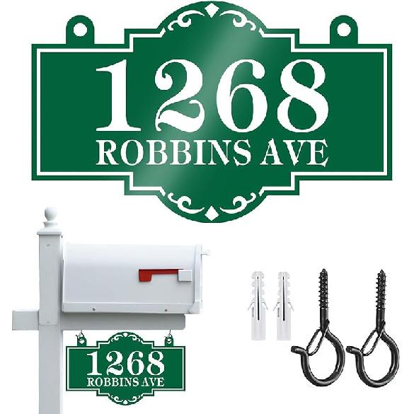 Hanging Address Sign Plaque - Personalized House Number Sign Plaque,House Address Numbers for Outside Mailbox,Lamp Post,Light Post,Metal Reflective