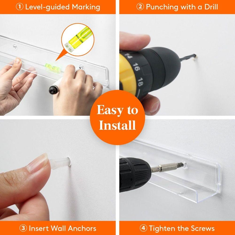 4"/12"/15" Vinyl Record Shelf Wall Mount Clear Magazine Rack Floating Shelves for Books  Book