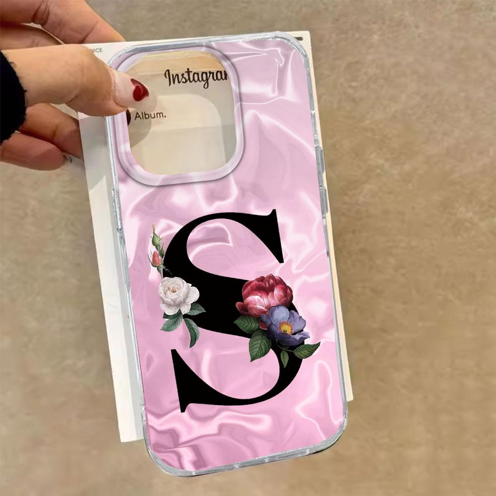 A-Z Black Letter Peony Flower Shockproof Phone Case For Samsung Galaxy A07 A17 A06 A16 A26 A36 A56 A12 A22 Shell Couple Cover