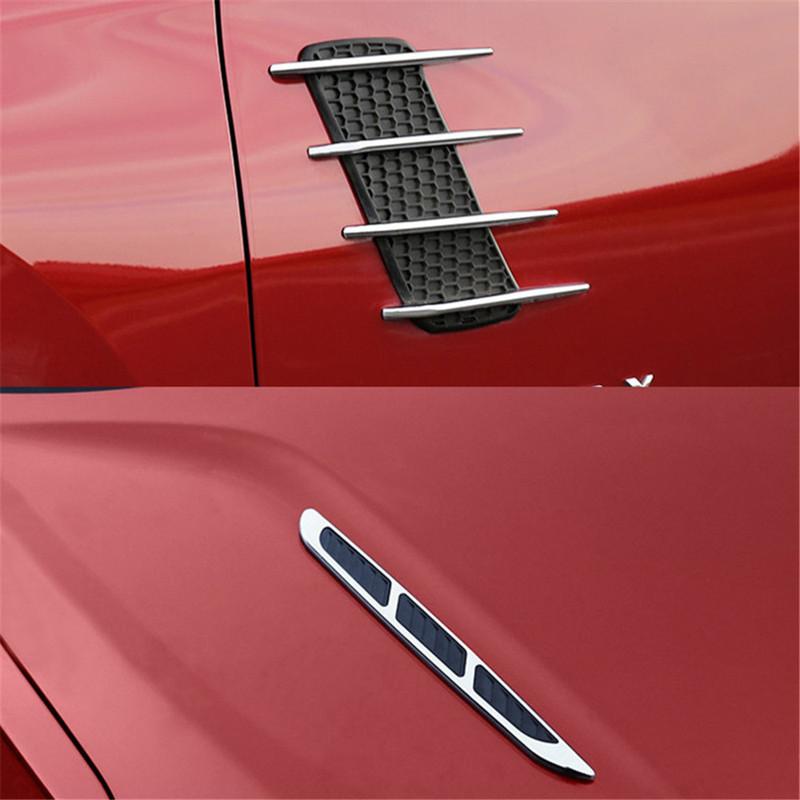 Universal Car Hood Side Flow Vent Fender Air Net Door Decals Auto Sticker DIY Simulation Car Shark Gills Outlet Soft +ABS Plated