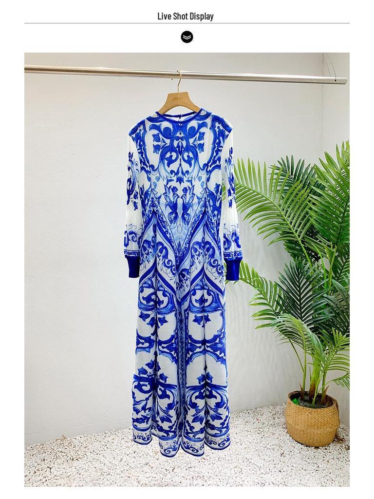 2024 Damen Herbst Laternenärmel Rundhals Langes Muslimisches Kleid - Elegant & Bequem