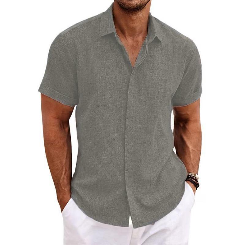 

Casual Loose Solid Color Top Men s Short Sleeved Shirts XXXL оливковий
