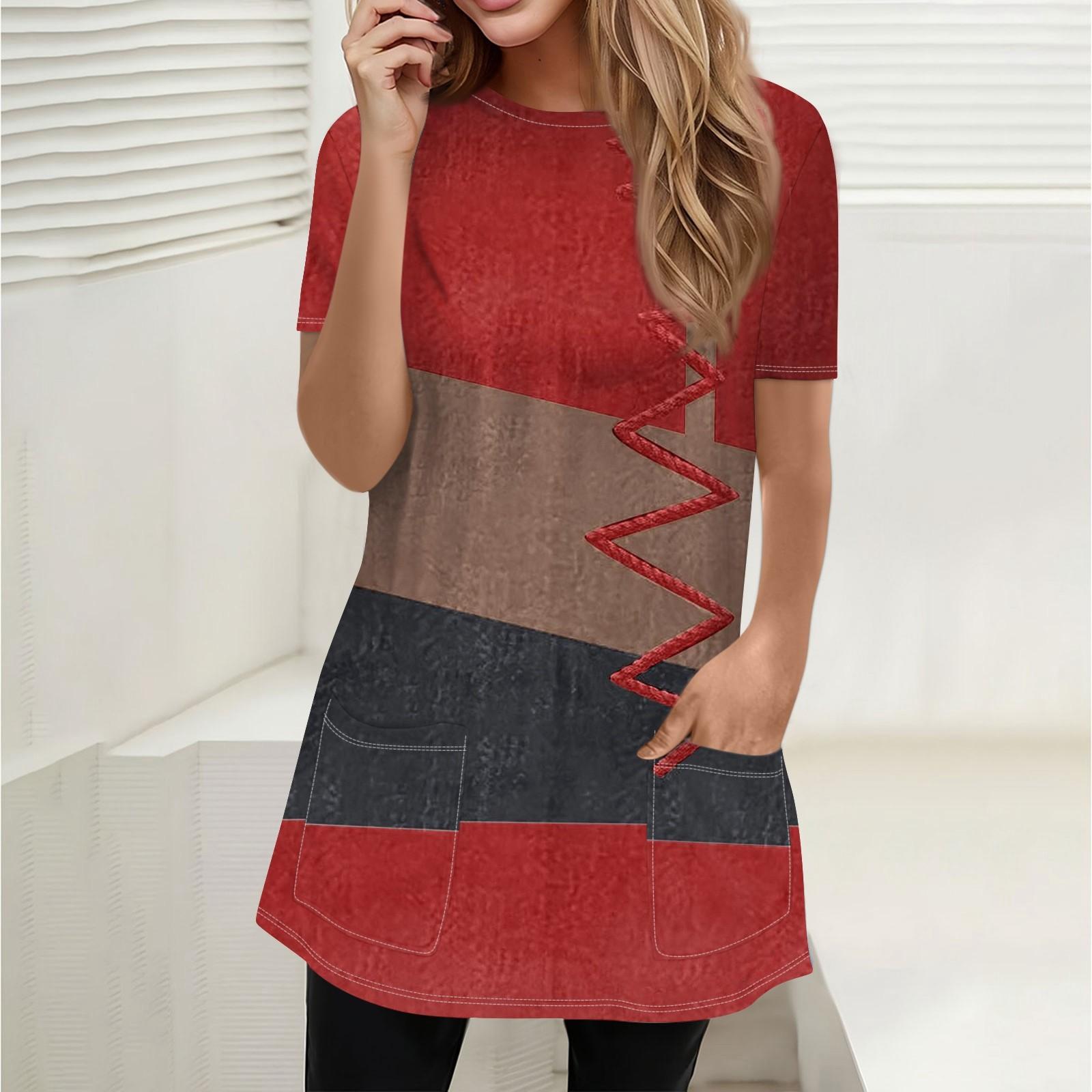 

Жен. Футболка Футболка С принтом С короткими рукавами Повседневные Выходные Мода Классический Круглый вырез Карманы Обычный Топ M красный