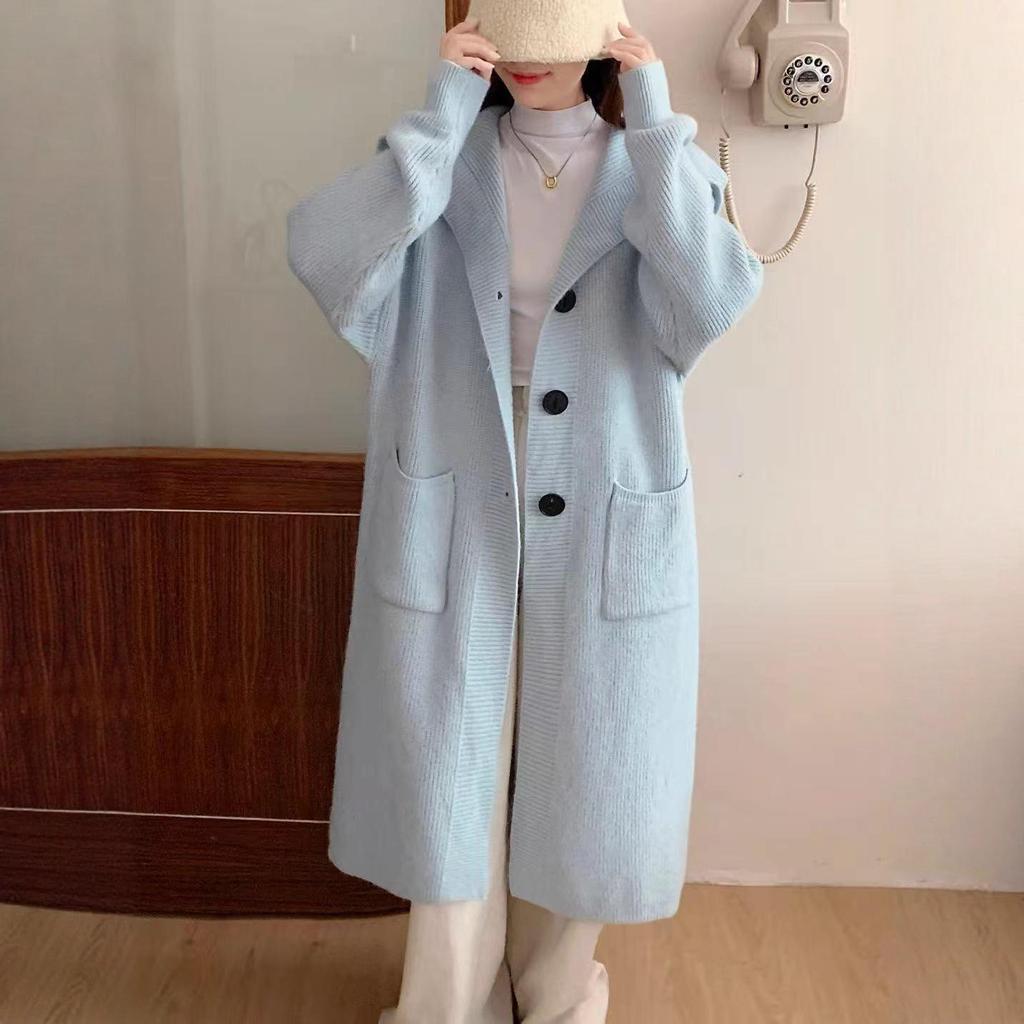 Damen Strickcardigan Herbst/Winter 2025 - Lang, locker, dicker Revers-Pullovermantel