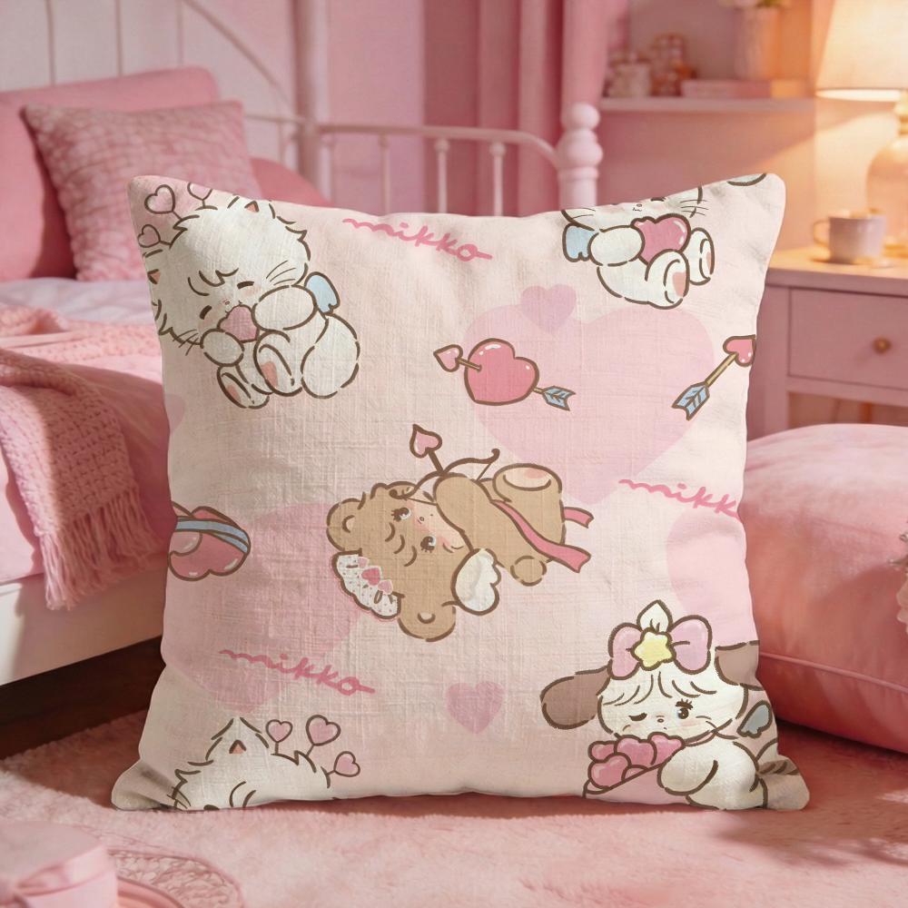 MMikkoS Cute Cat Cartoon Cushion Cover Premium Comfort Reversible Pillow Cove Two In One Design For Any Room  Car Interior