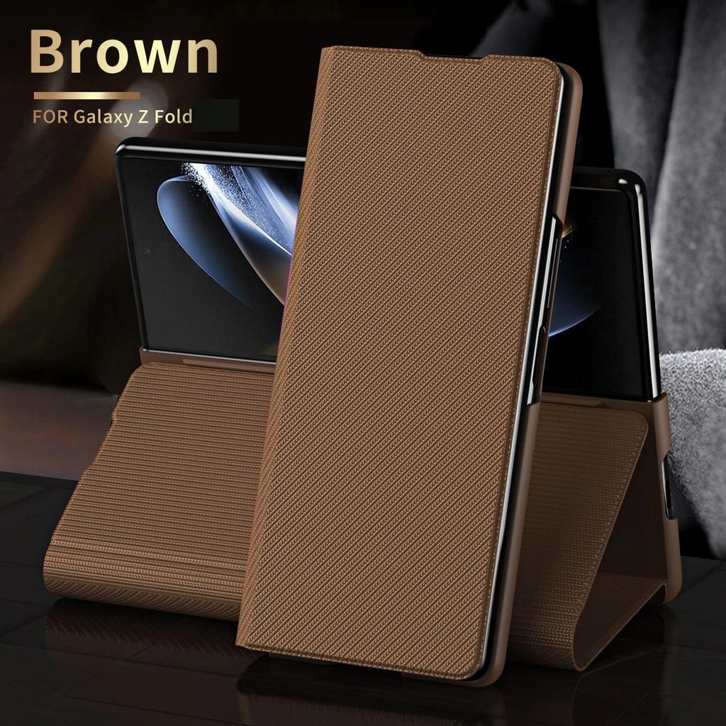 Full Body Leather Case for Samsung Galaxy Z Fold 7 6 5 4 3 2 fold7 fold6 Fold4 Fold3 5G Fold5 Fold2 Kickstand Wallet Kevlar pattern Cases