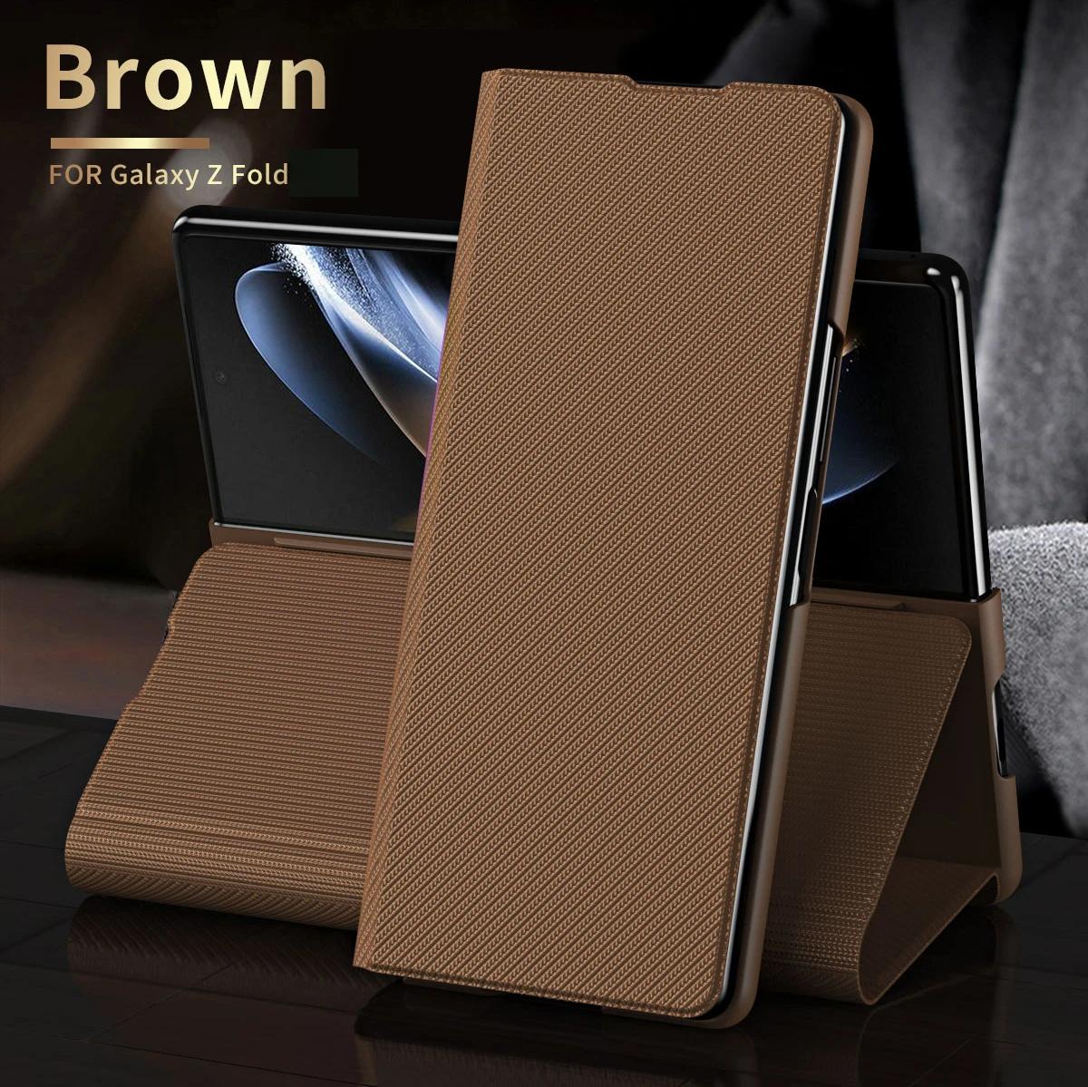 

Кожаный чехол для всего корпуса для Samsung Galaxy Z Fold 7 6 5 4 3 2 fold7 fold6 Fold4 Fold3 5G Fold5 Fold2 Чехлы с подставкой и кошельком с кевларовым узором Samsung Galaxy Z Fold 2 коричневый