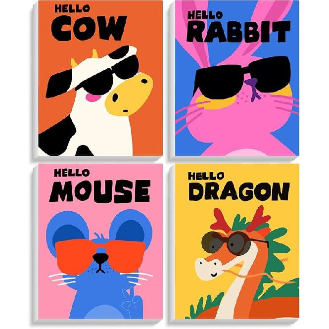 4 Pack Paint by Numbers Kit for Kids with Wooden Frame, Animals Easy Framed Paint by Numbers for Kids Age 4-8-12, DIY Simple Acrylic Oil Kids