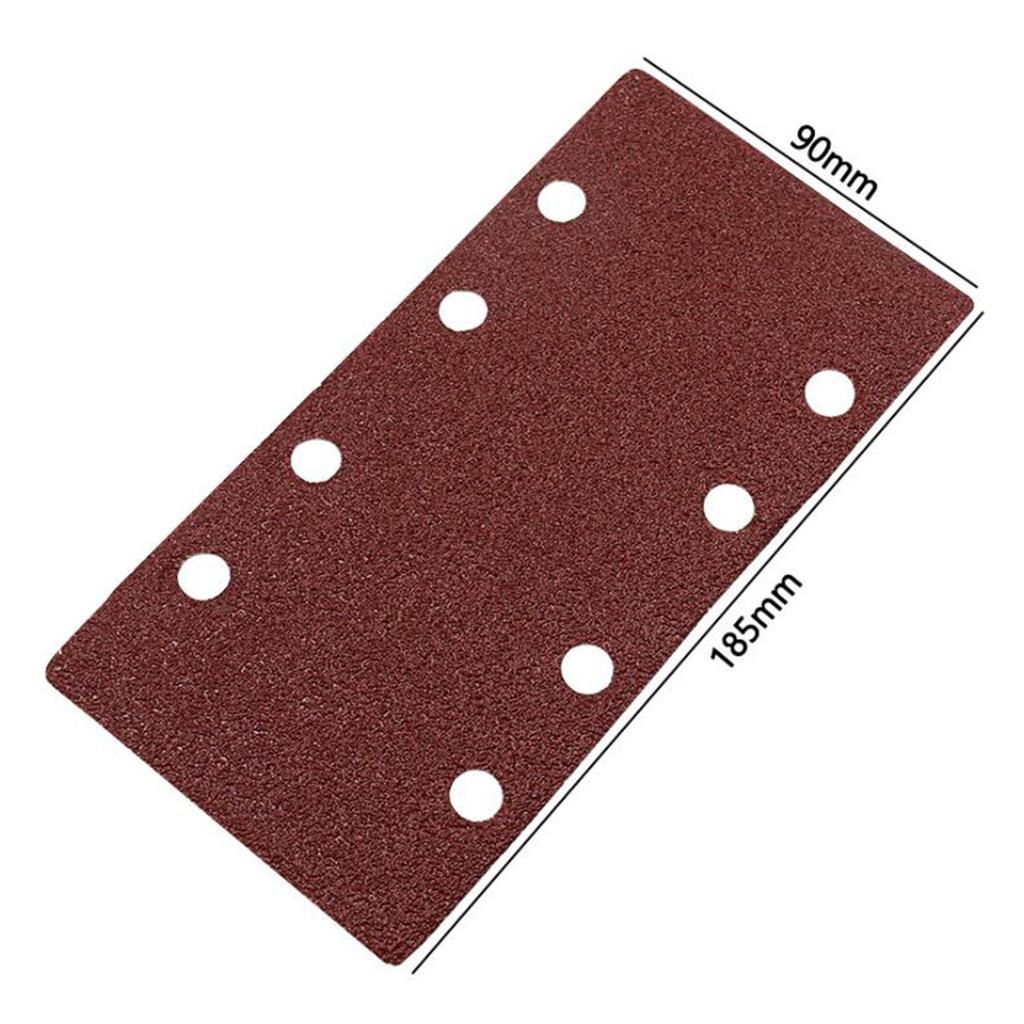 8 Holes Rectangular Sanding Pads 40/60/80/100/120/180/240 Grits Self-adhesive Flocking Sandpaper Hook and Loop Pads