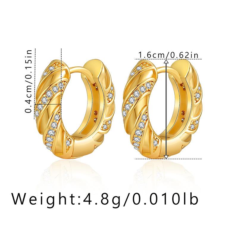 K Real Gold Plated Zircon Inlaid Chic Business Women Ear Hoop Earrings