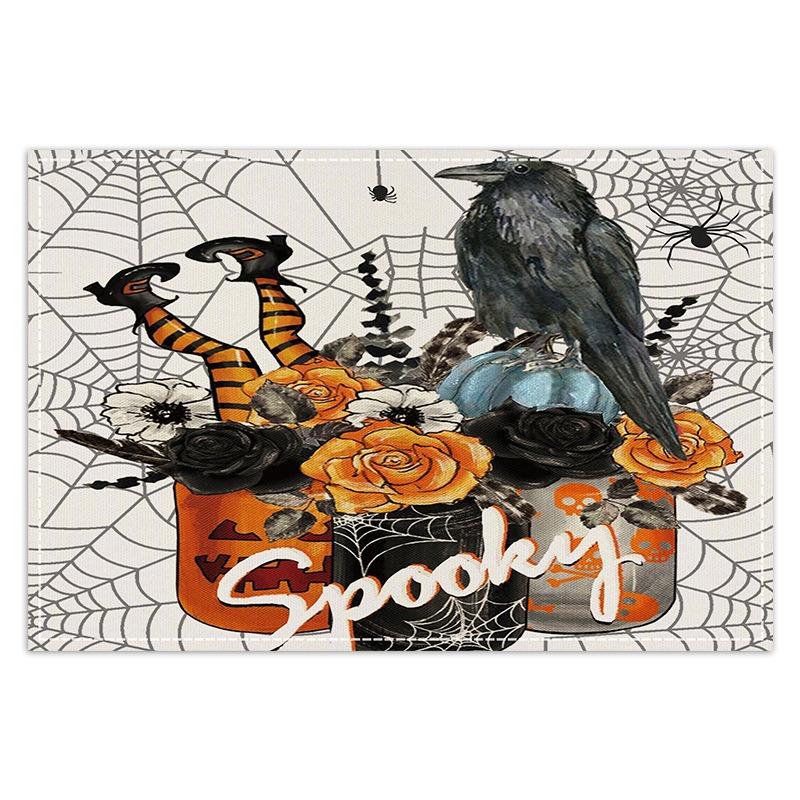 

4PCS Halloween Place Mats Set Square Table Mats Machine Washable for Autumn Party and Kitchen Decor 4PC-30X45cm