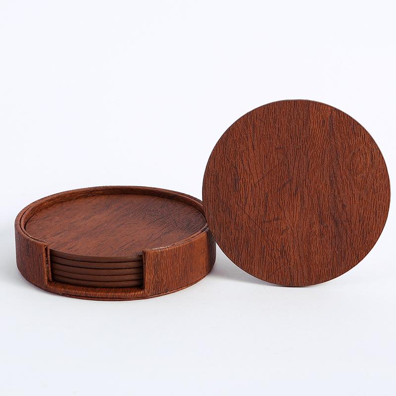 Round Double-Sided Leather Tea Coaster with Heat Insulation