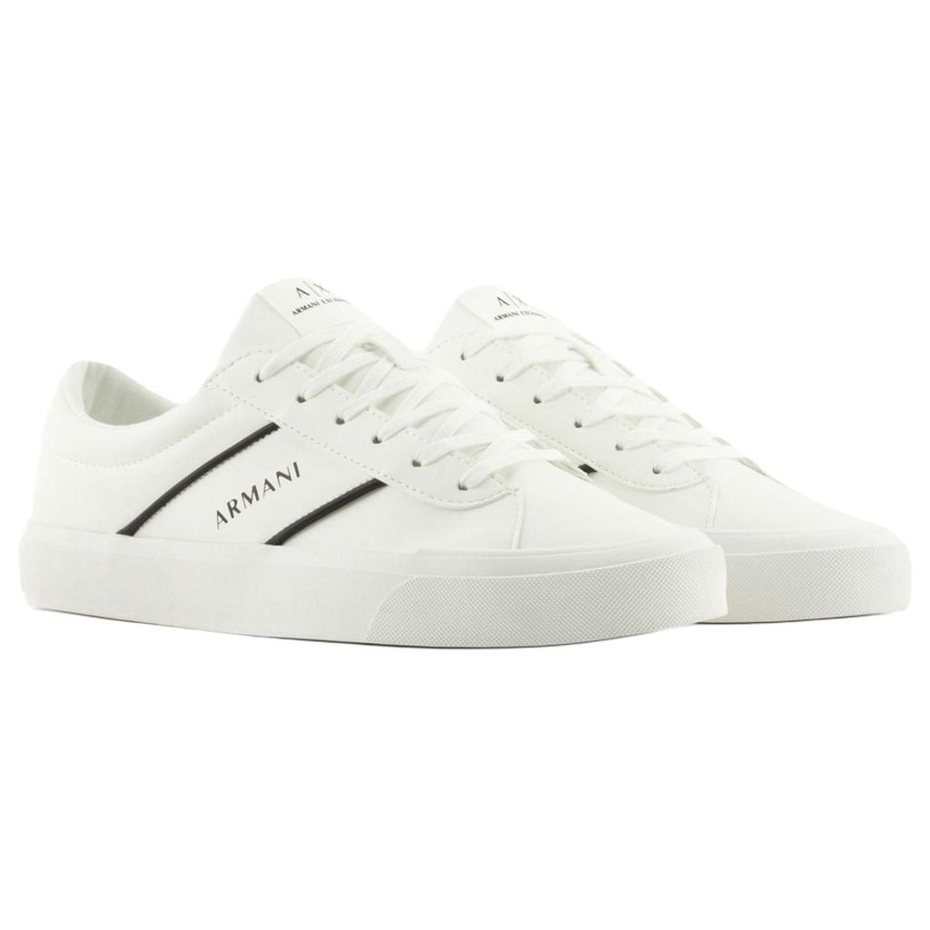 Armani Exchange Leather Round Toe Lace-Up Low-Top Sneakers Men sneakers White XUX165XV7581K488