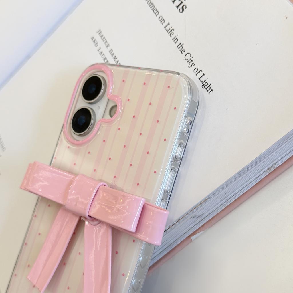 3D Pink Bowknot Phone Case for iPhone 14 15 16 17 Pro Max 17Pro Clear Soft TPU Shockproof Protective Cover For Women girls