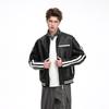 Herren Trendy Lederjacke mit Stehkragen - Lockere Passform, Lässig, Modisch, Bequemes Gewebe mit Schlichtem Linienmuster.