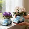 Retro brouk Auto Sukulentní Květináč, Velkokapacitní Květináč ve Tvaru Auta se Stárkovanou Glazurou Modrobílý Povrch, Kreativní Dekorace na Stůl pro Terasu Balkon