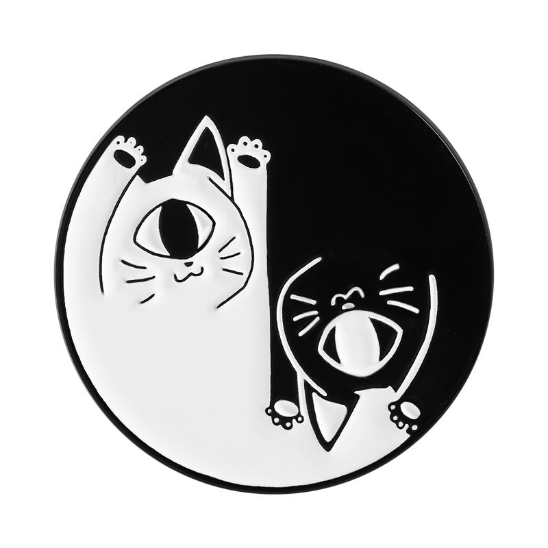 Yin-Yang Bagua Koi Enamel Pins Custom Sun and Moon Cat Brooches Lapel Badges Clothes Animal Jewelry Gift for Kids Friends