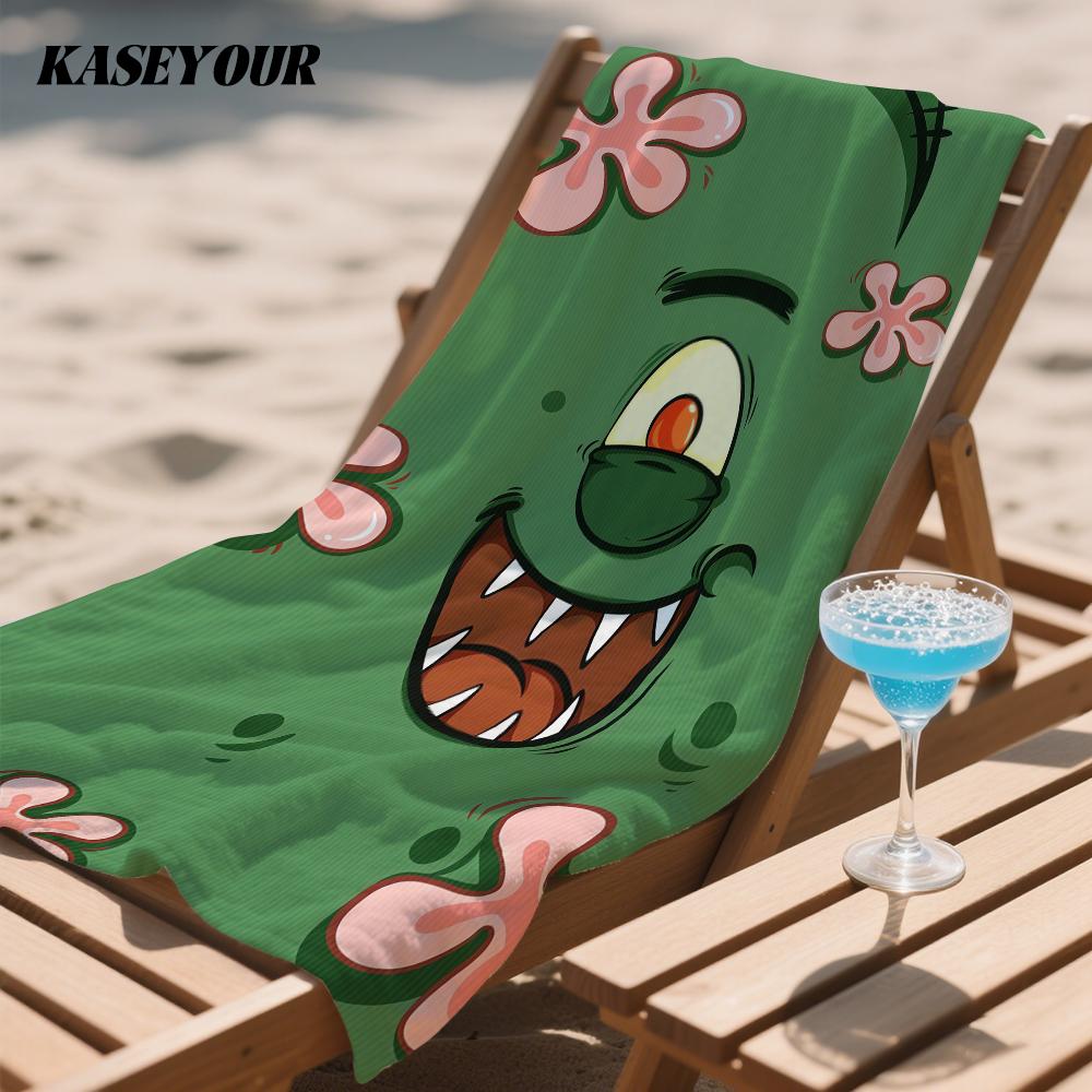 Green Monster Face Compact Travel Beach Towel Super Absorbent Sand Resistant, Microfiber for Swimming Camping Yoga