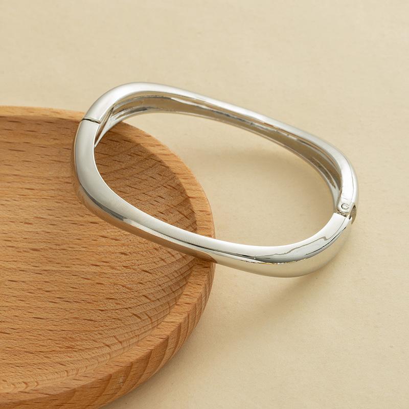 Design-inspired Metal Smooth-textured Open Bracelet, Minimalist Geometric, Individualistic Wide Wristband